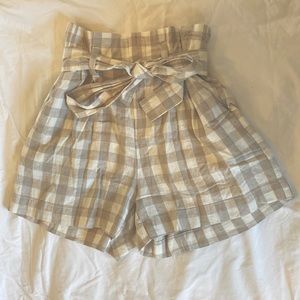 tan gingham shorts with tie | elastic waist | size xs